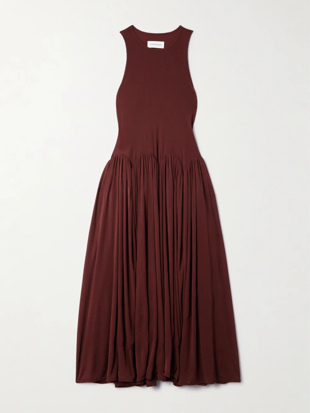 16Arlington Axar Pleated Jersey Midi Dress in burgundy