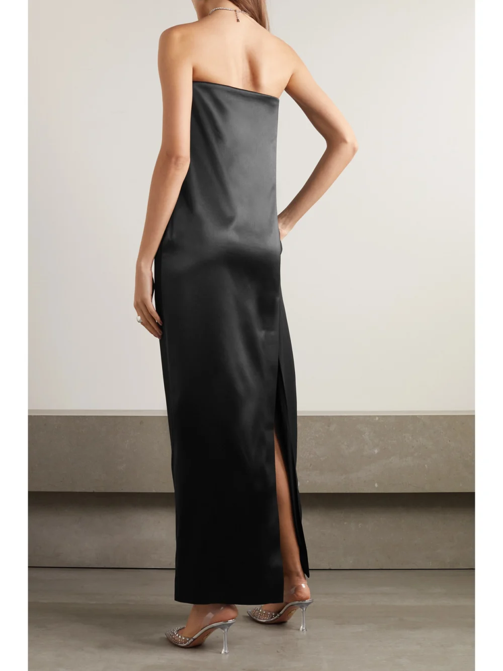 Back view of the 16Arlington Blaise Strapless Crepe and Satin Maxi Dress