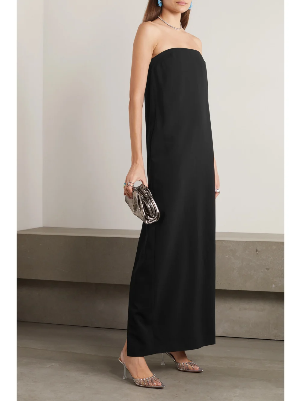 16Arlington Blaise Strapless Crepe and Satin Maxi Dress, worn by a model