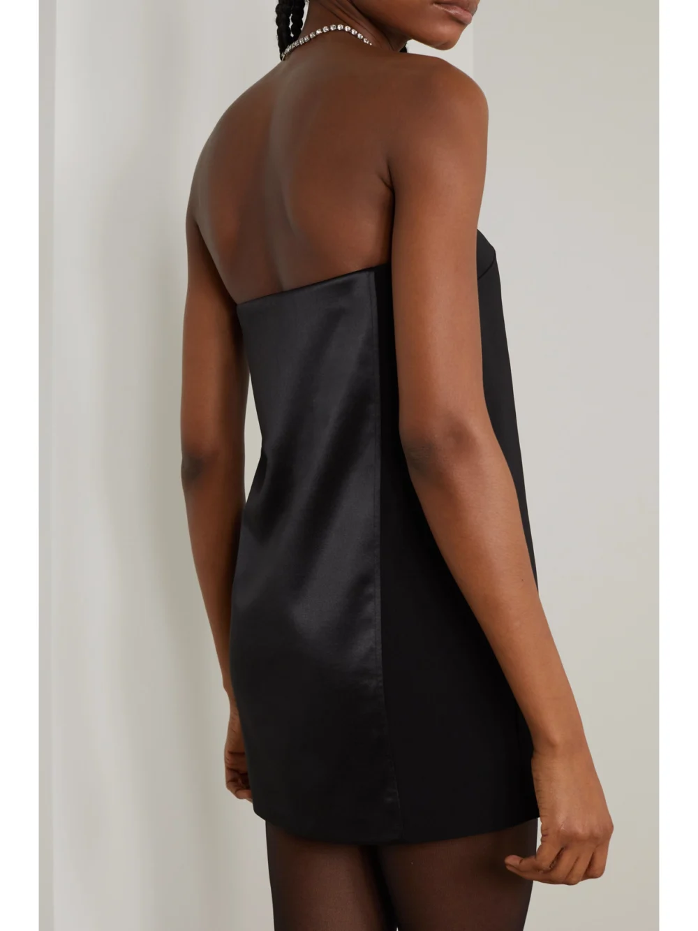 Back view of the 16Arlington Blaise Strapless Crepe and Satin Mini Dress