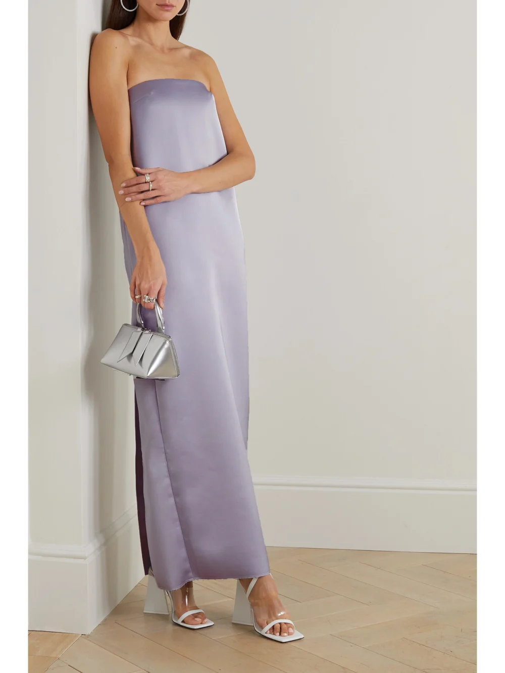 16Arlington Blaise Strapless Duchesse-satin Maxi Dress, worn by a model