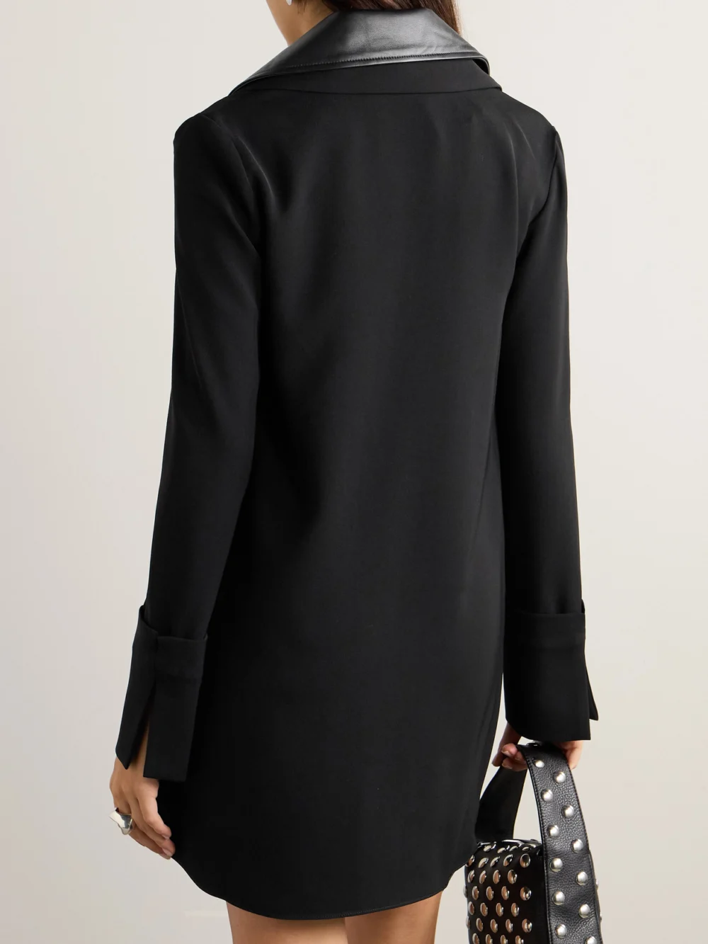 Back view of the 16Arlington Dante Leather-trimmed Crepe Mini Dress