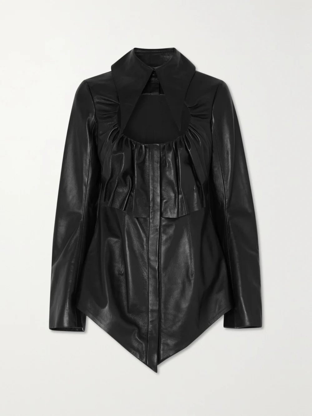 16Arlington Hoguti Cutout Gathered Textured-leather Shirt in black