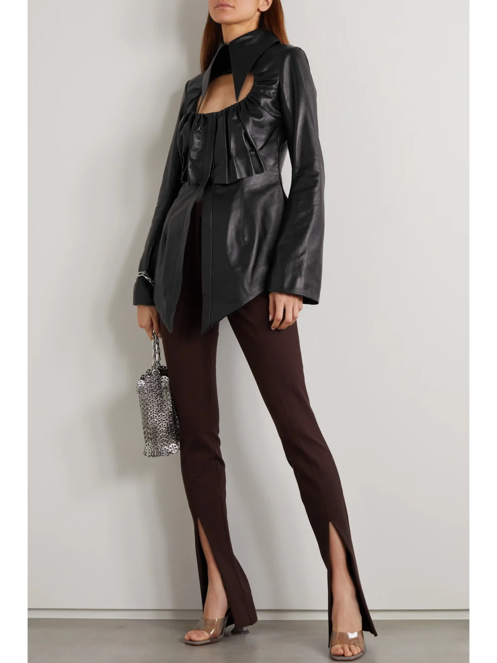 16Arlington Hoguti Cutout Gathered Textured-leather Shirt, worn by a model