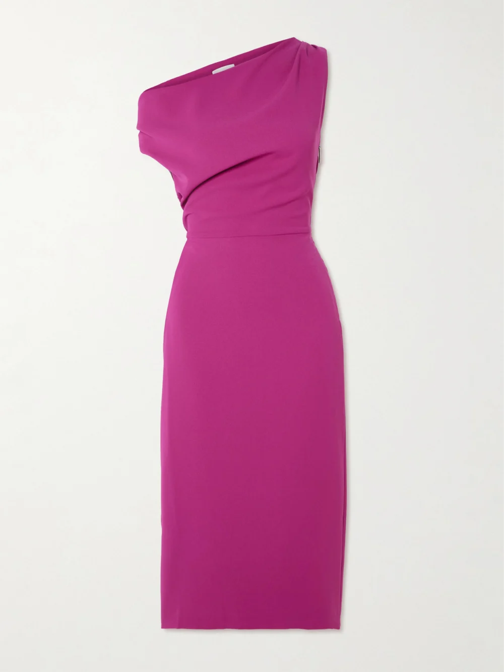 16Arlington Kira One-shoulder Draped Crepe Midi Dress in fuchsia