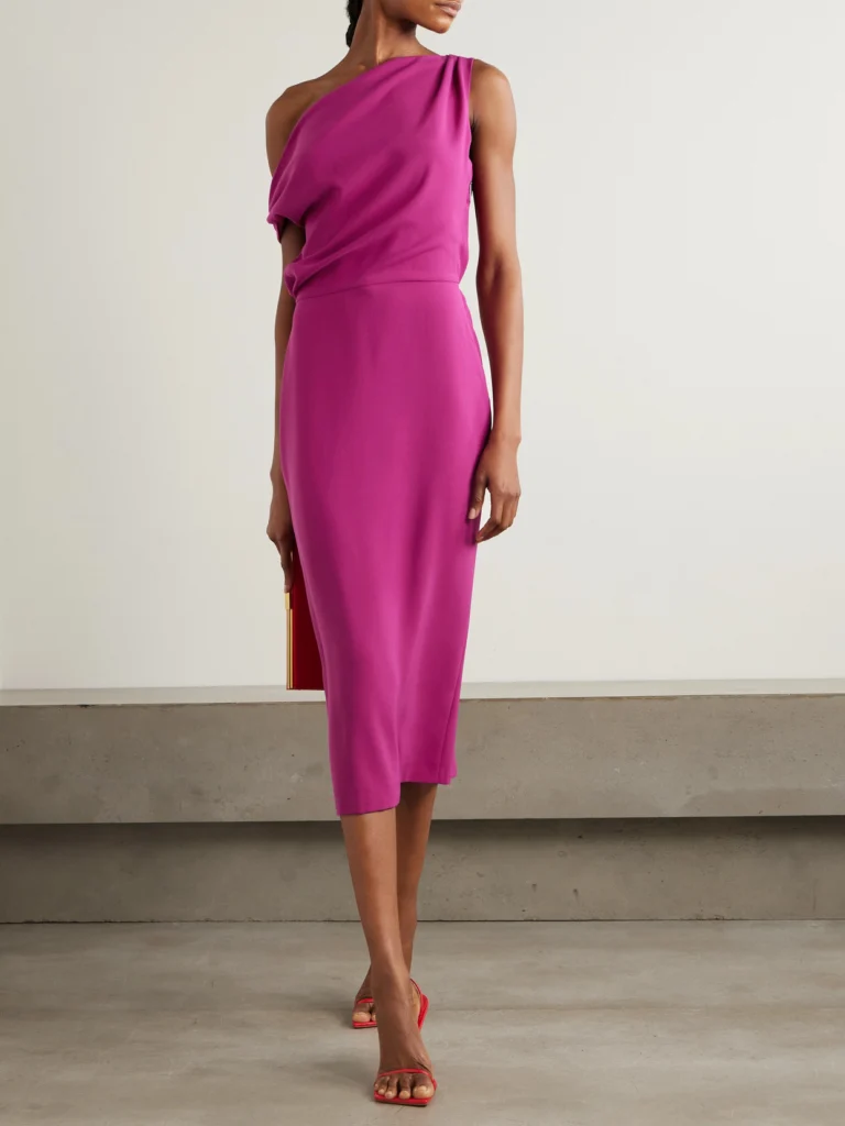 16Arlington Kira One-shoulder Draped Crepe Midi Dress