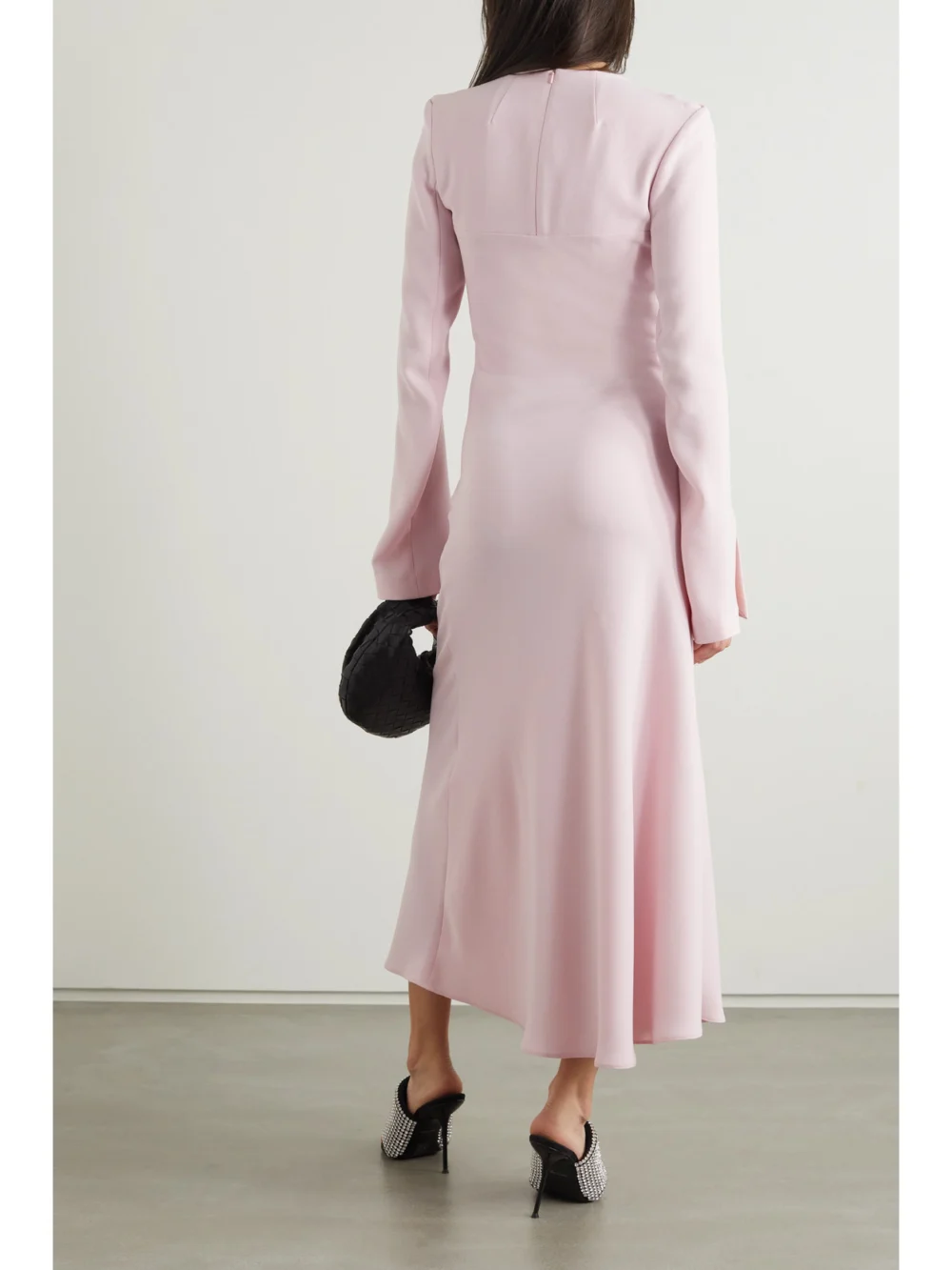 Back view of the 16Arlington Leather-trimmed Crepe Midi Dress