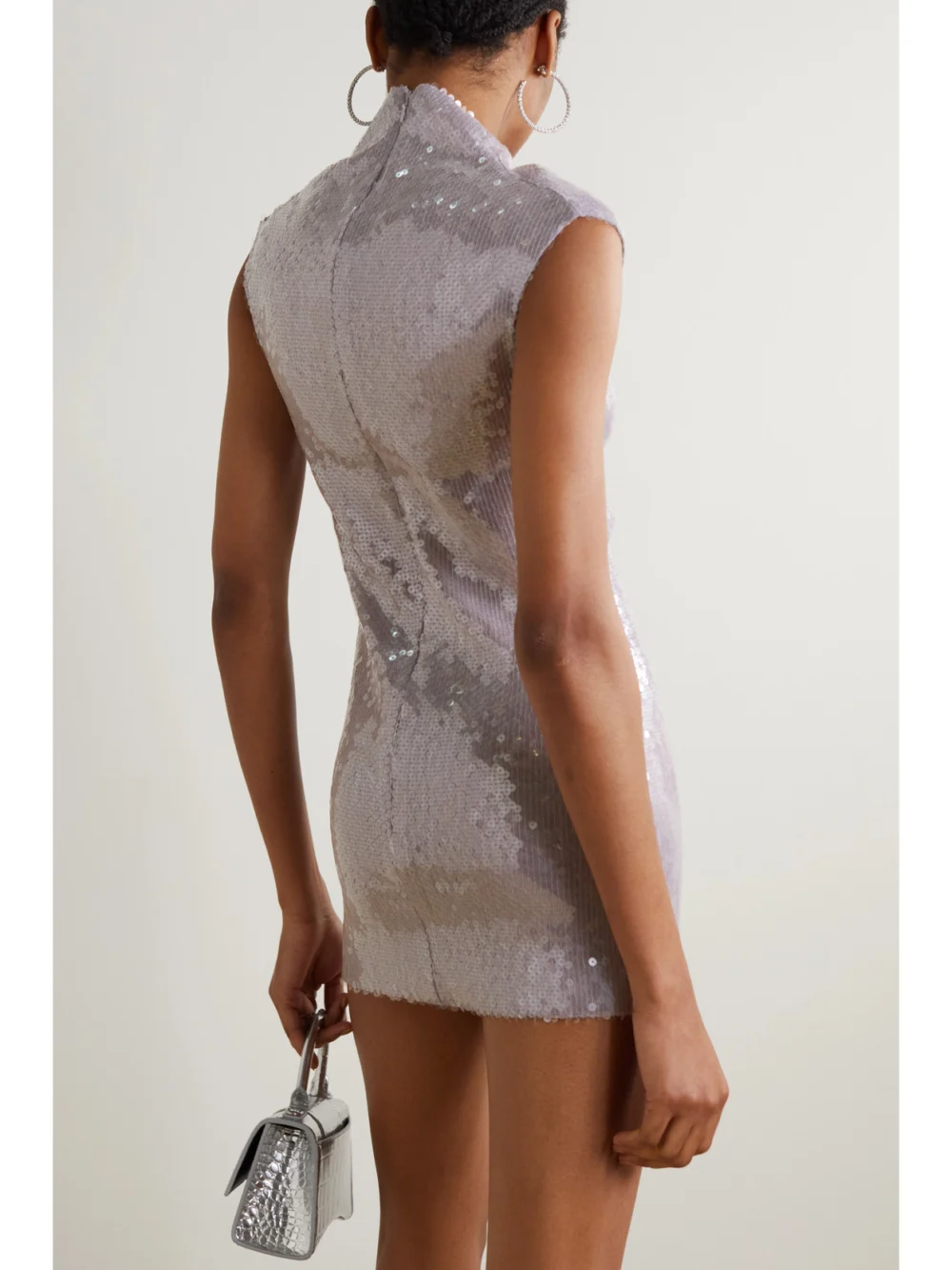 Back view of the 16Arlington Luna Sequined Stretch-tulle Mini Dress