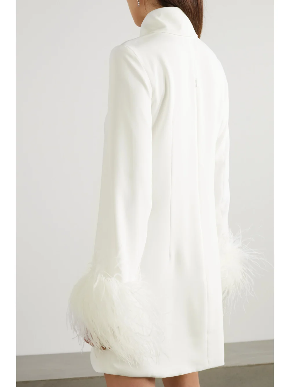 Back view of the 16Arlington Michelle Feather-trimmed Cutout Crepe Mini Dress
