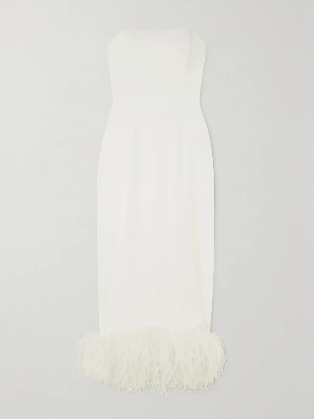 16Arlington Minelli Strapless Feather-trimmed Crepe Midi Dress in white