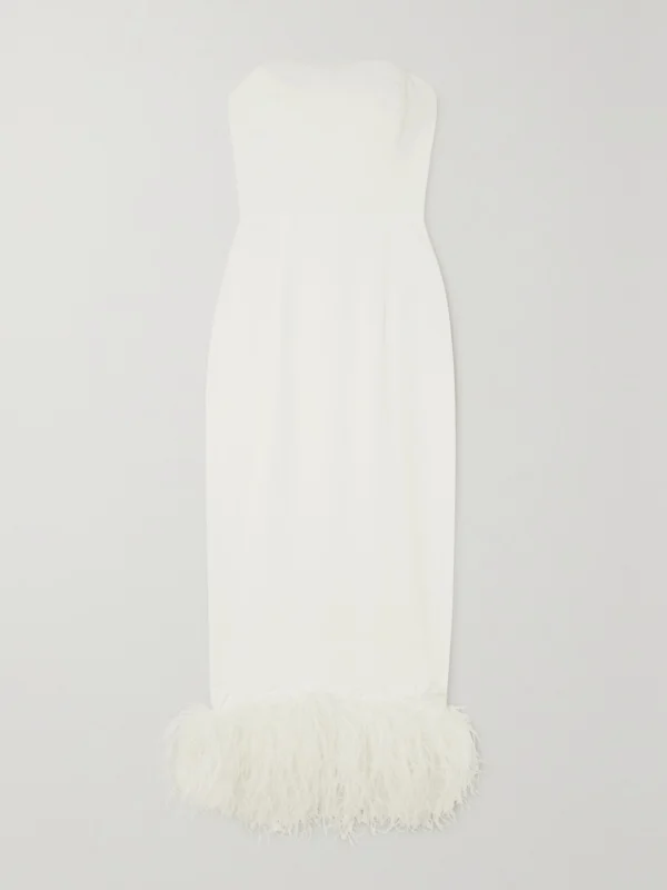 16Arlington Minelli Strapless Feather-trimmed Crepe Midi Dress