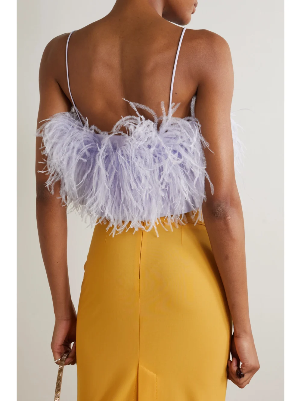 Back view of the 16Arlington Poppy Feather-trimmed Crepe Camisole