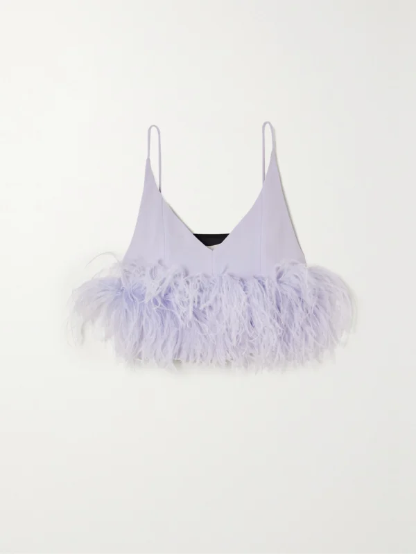 16Arlington Poppy Feather-trimmed Crepe Camisole