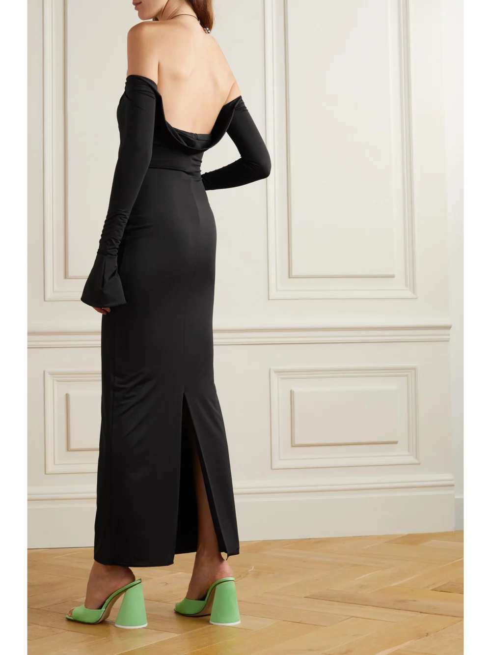 Back view of the 16Arlington Salm Off-the-shoulder Cutout Stretch-jersey Maxi Dress