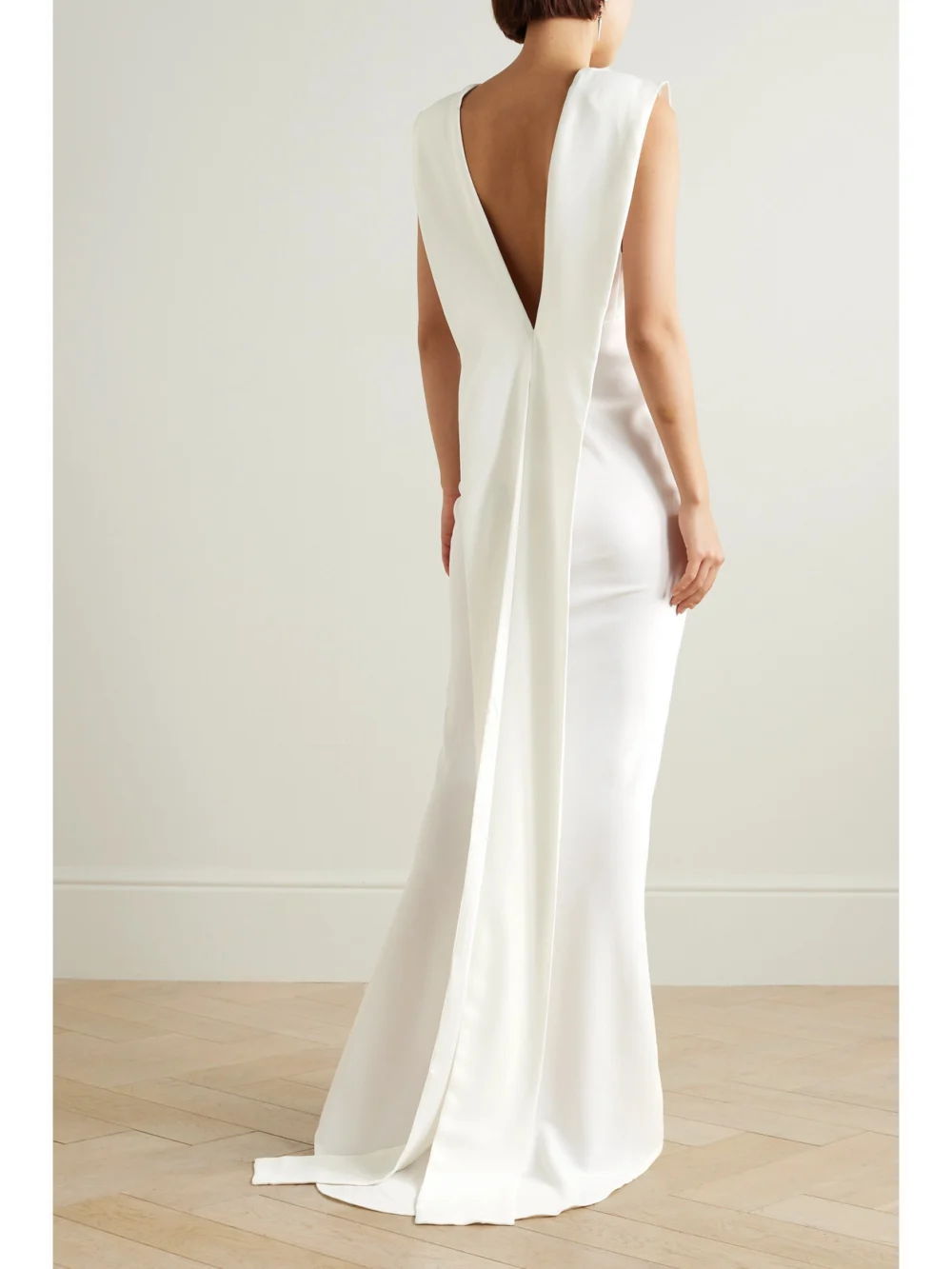 Back view of the 16Arlington Sina Cape-effect Crepe Gown