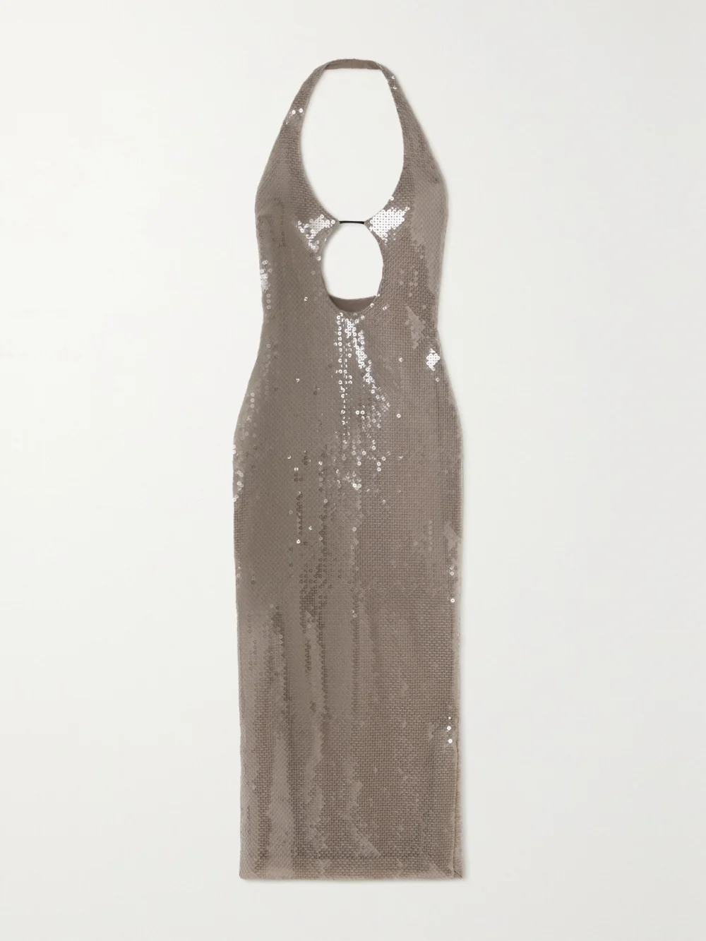 16Arlington Sola Cutout Sequined Stretch-tulle Halterneck Midi Dress in dark gray