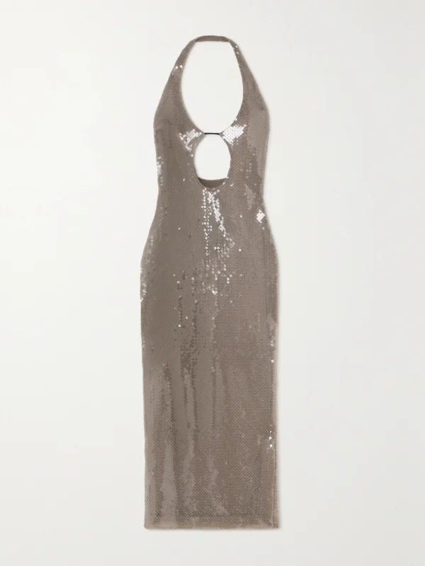 16Arlington Sola Cutout Sequined Stretch-tulle Halterneck Midi Dress