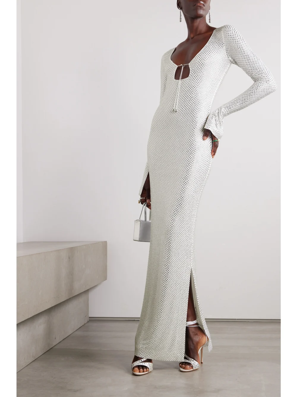 16Arlington Solaria Crystal-embellished Mesh Maxi Dress, worn by a model