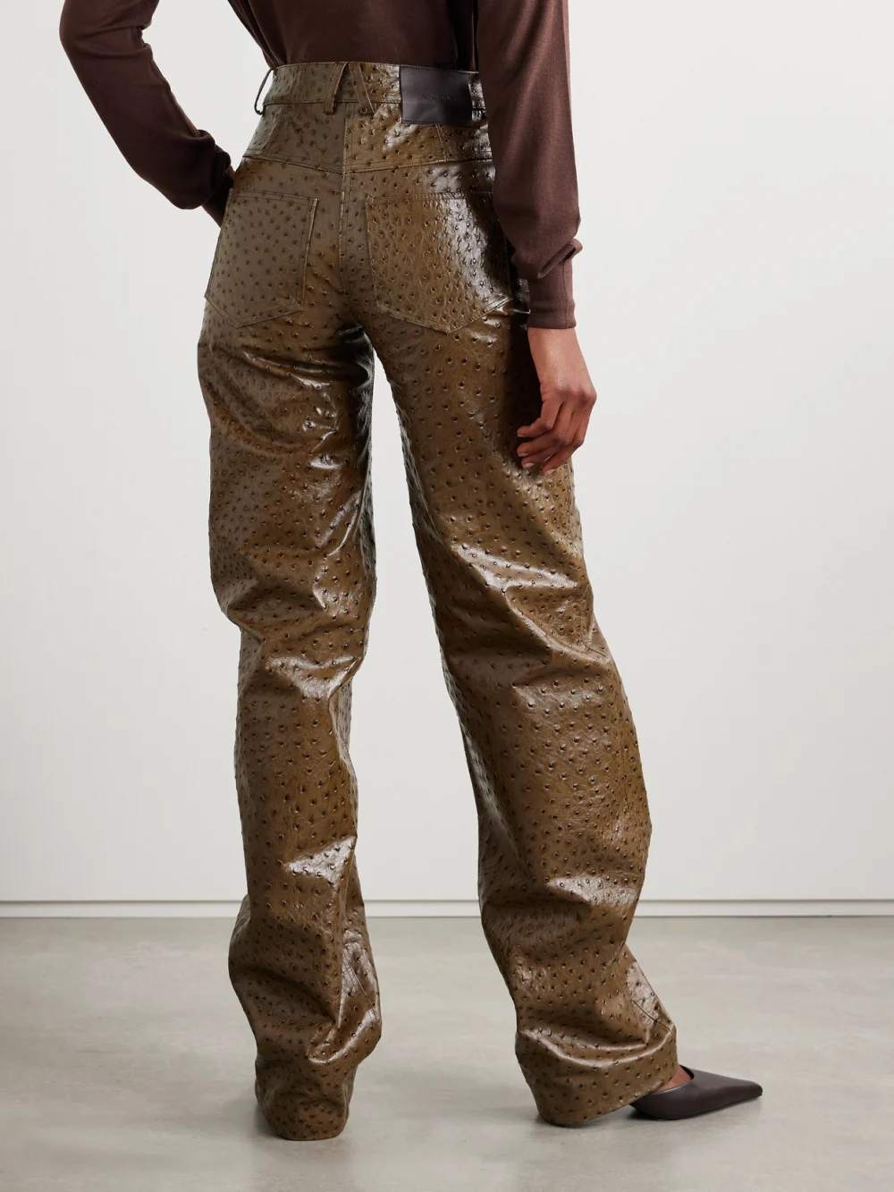 Back view of the 16Arlington Vante Ostrich-effect Leather Straight-leg Pants