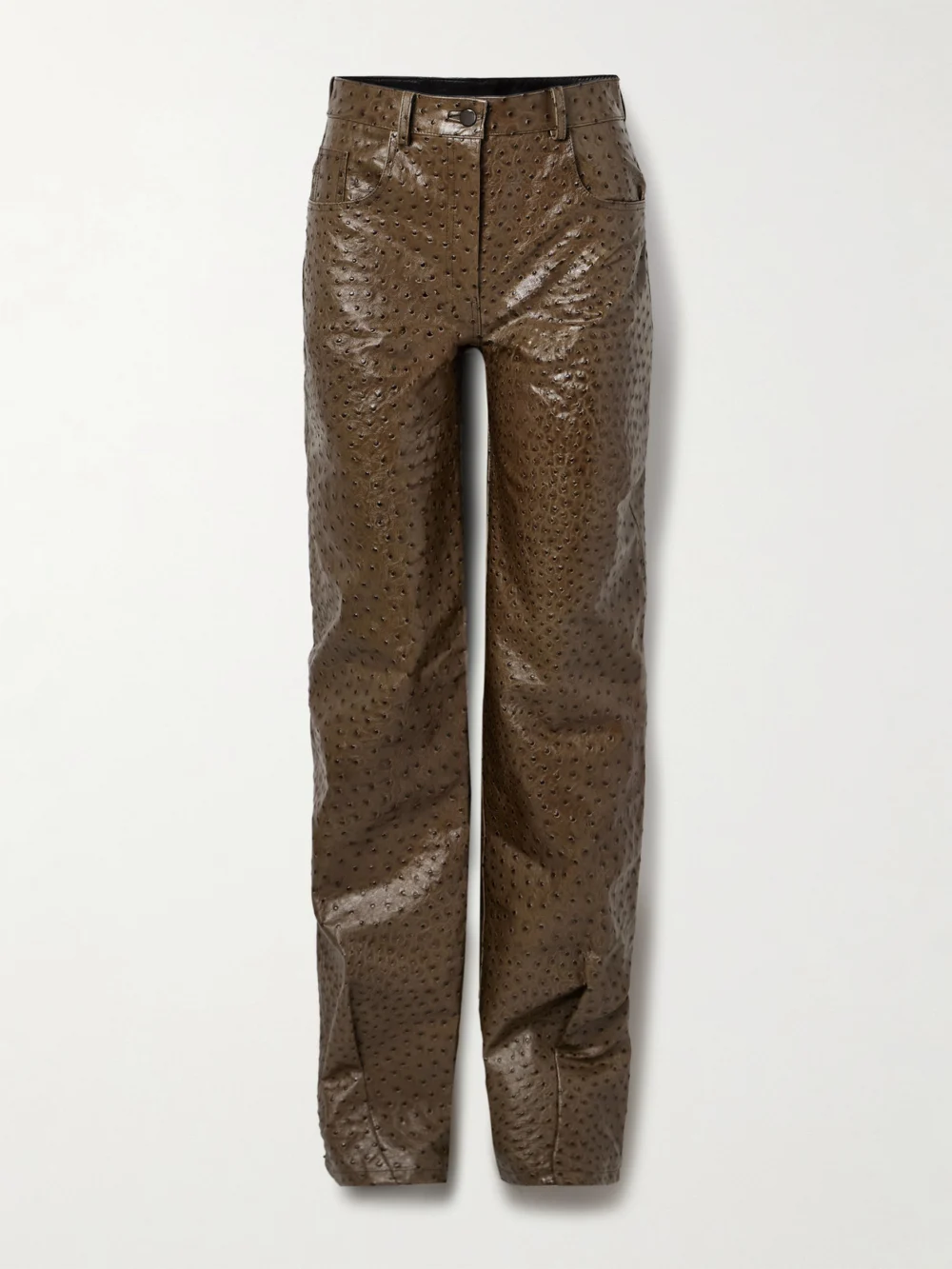 16Arlington Vante Ostrich-effect Leather Straight-leg Pants in brown