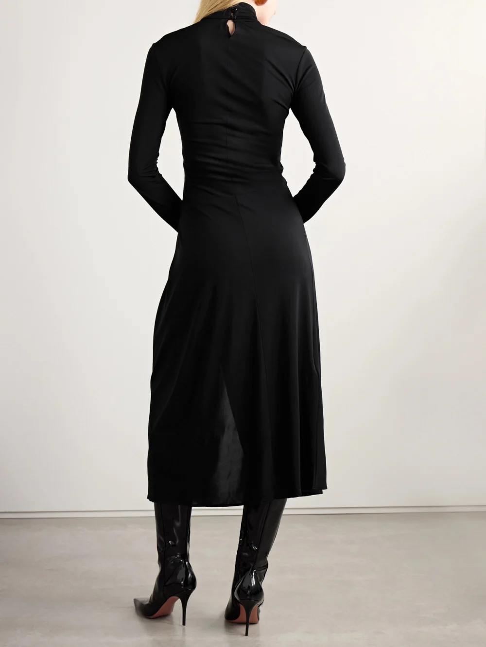 Back view of the 16Arlington Vento Pleated Draped Jersey Midi Dress