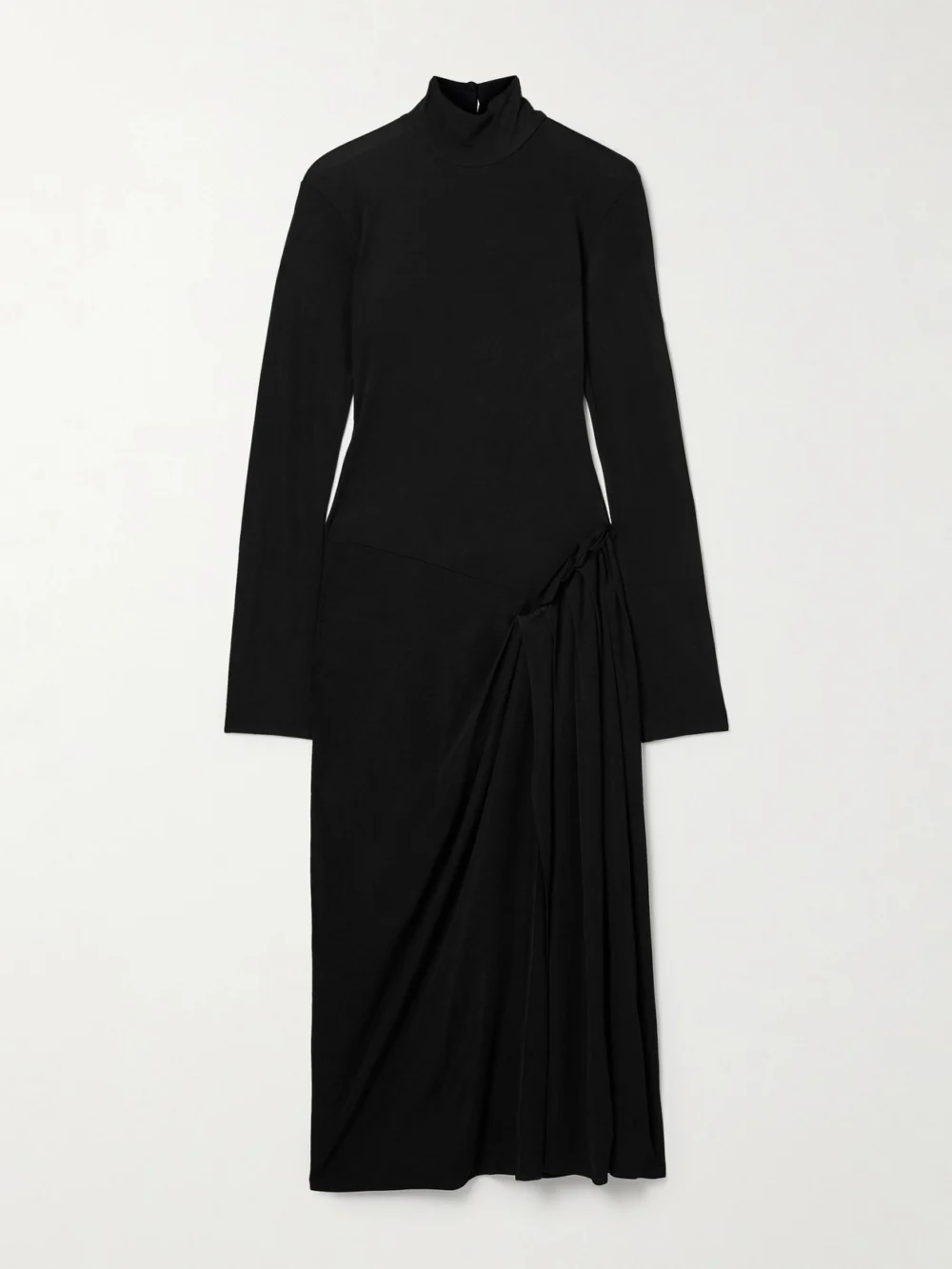 16Arlington Vento Pleated Draped Jersey Midi Dress in black