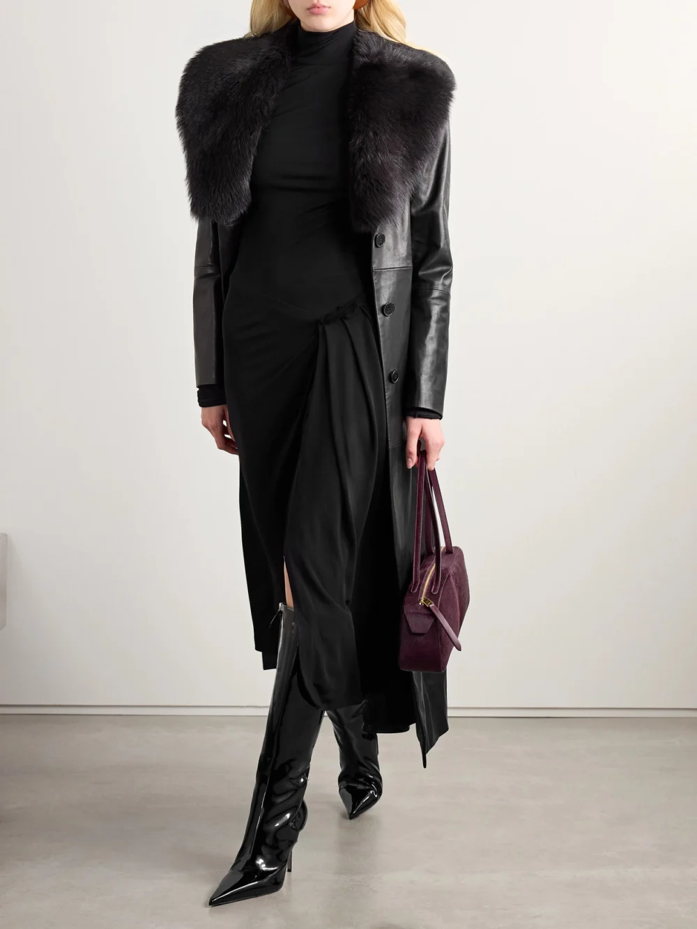 16Arlington Vento Pleated Draped Jersey Midi Dress, worn by a model