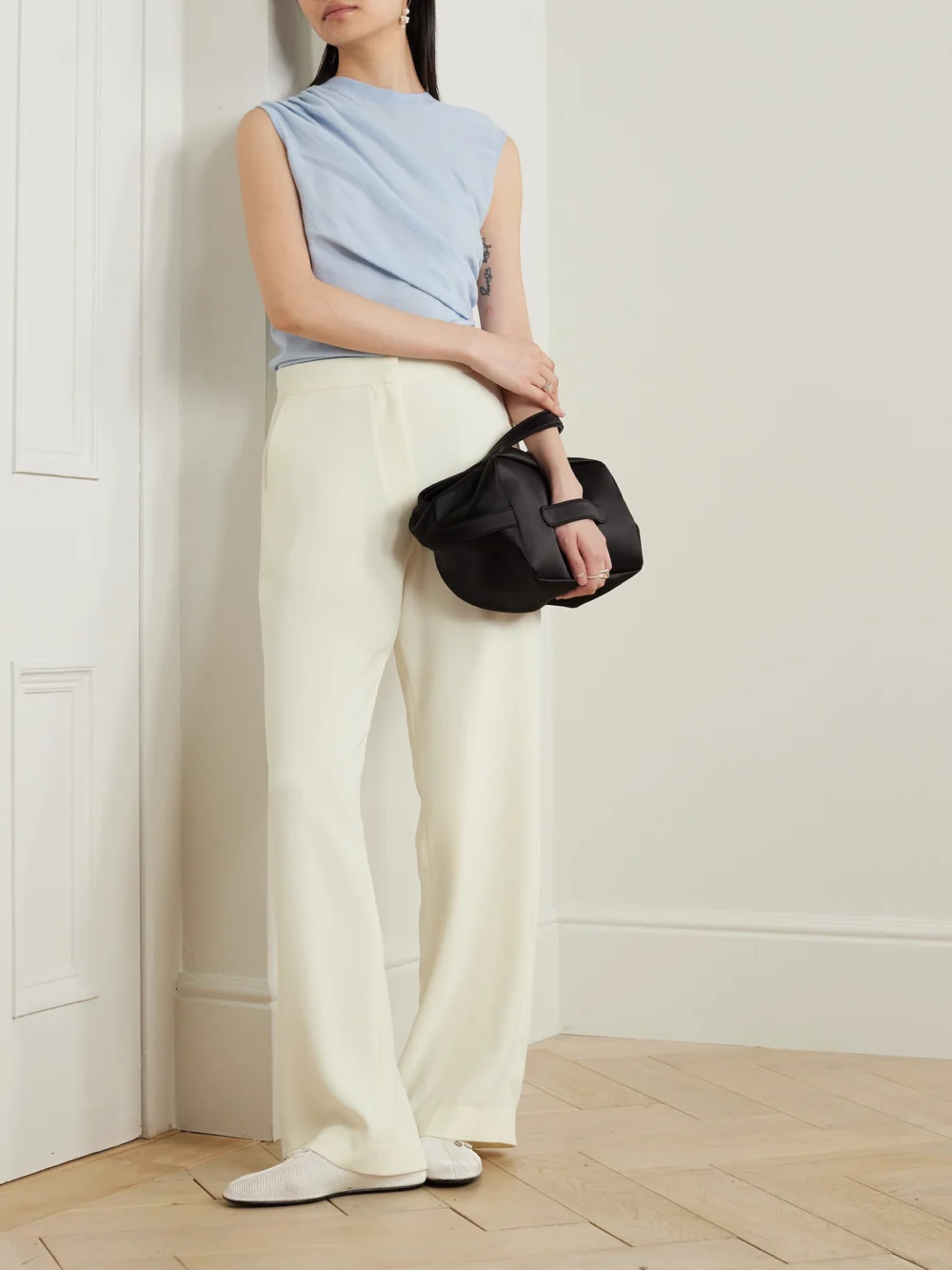 Abadia Crepe Straight-leg Pants, worn by a model