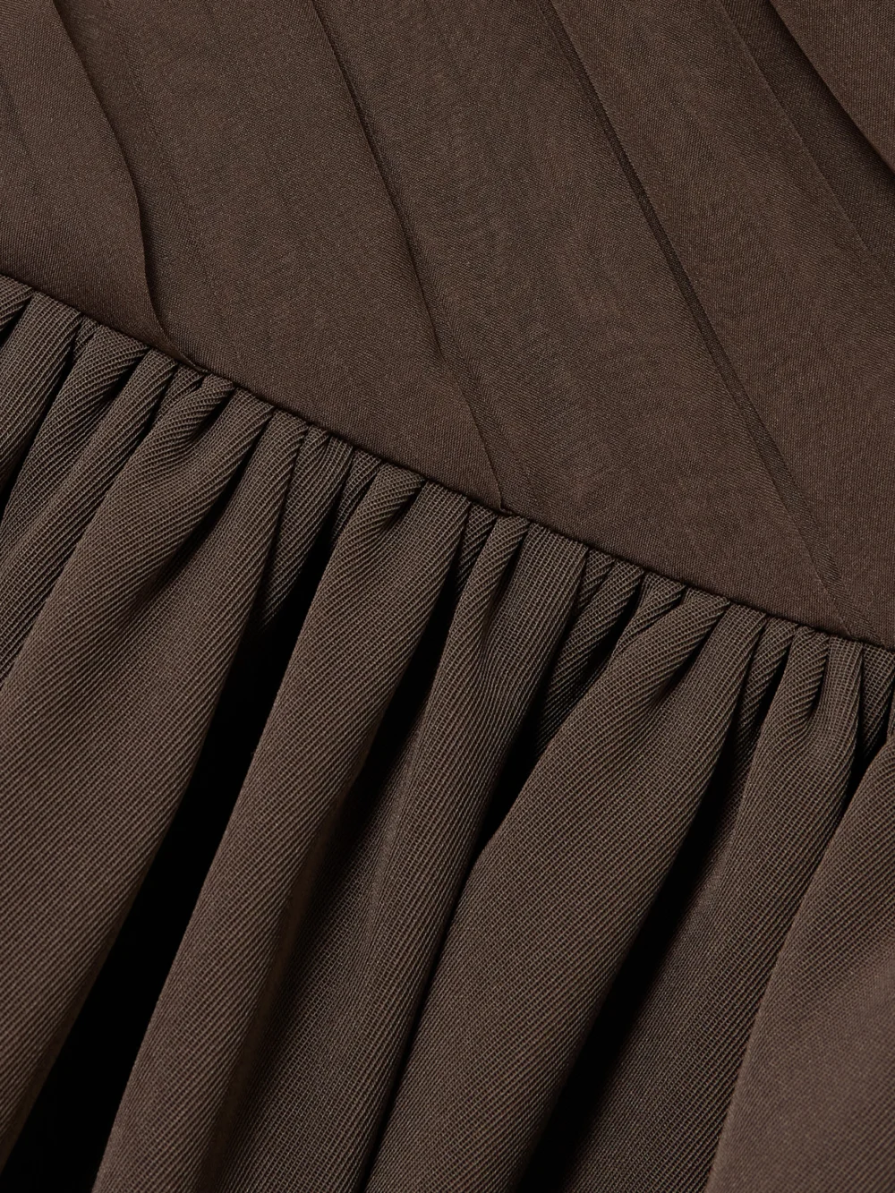 Close-up detail of the Abadia Kaia Ruched Gathered Chiffon and Twill Midi Dress