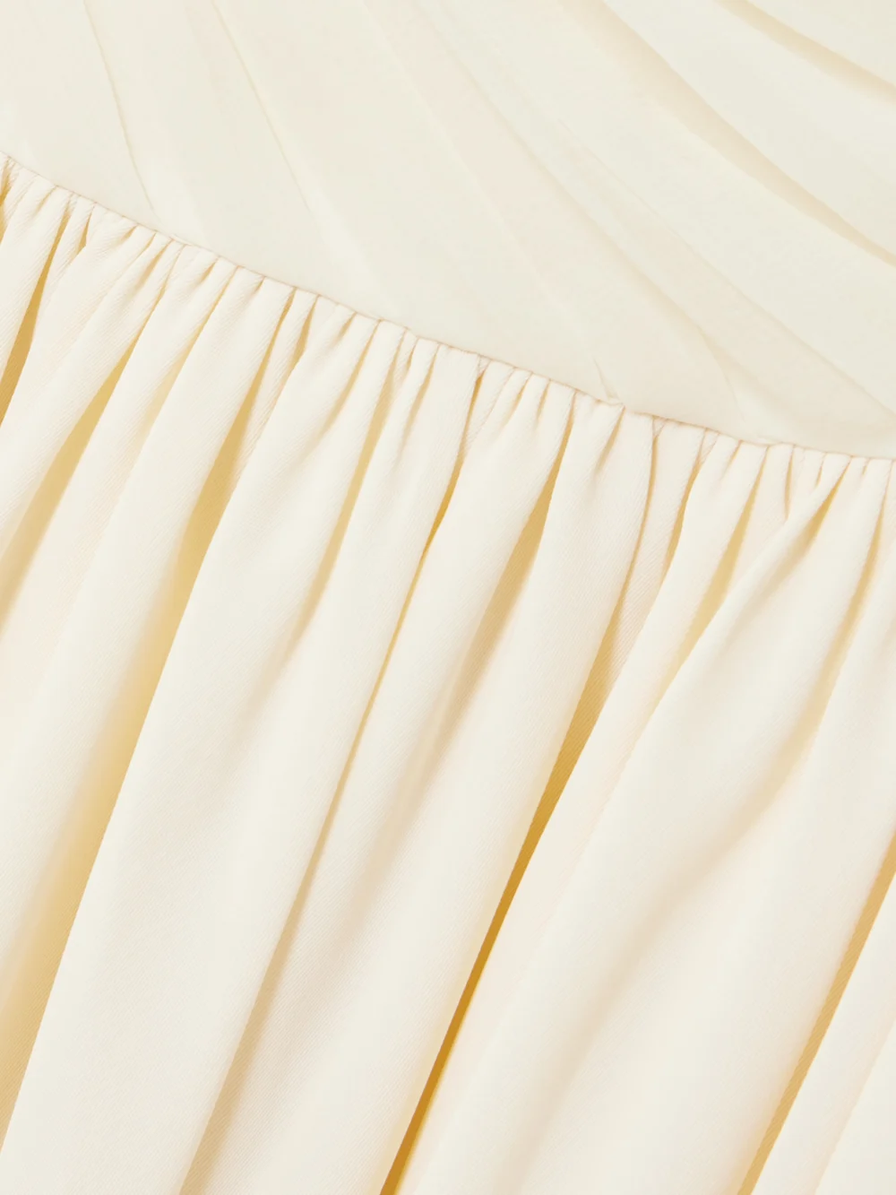 Close-up detail of the Abadia Kaia Ruched Gathered Chiffon and Twill Midi Dress
