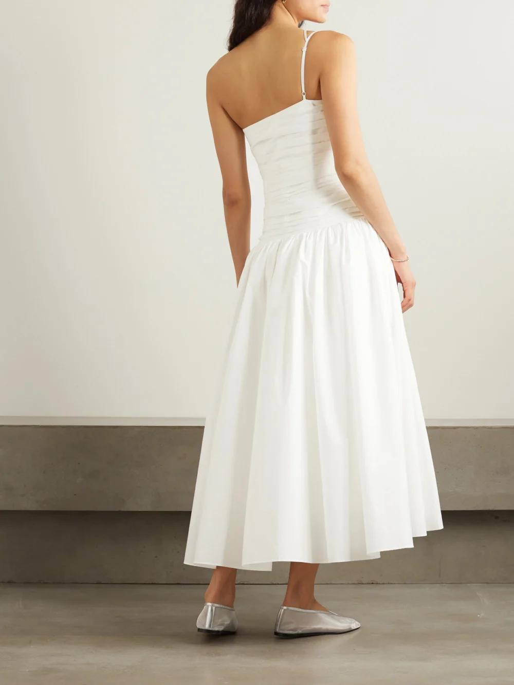 Back view of the Abadia Laana Gathered Cotton-blend Poplin Midi Dress