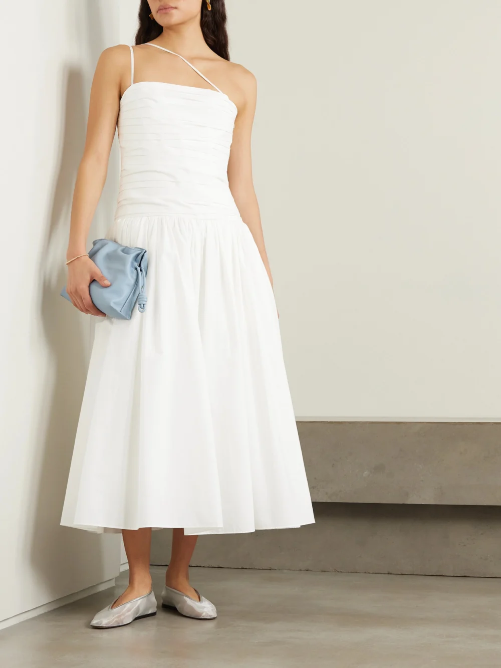 Abadia Laana Gathered Cotton-blend Poplin Midi Dress, worn by a model