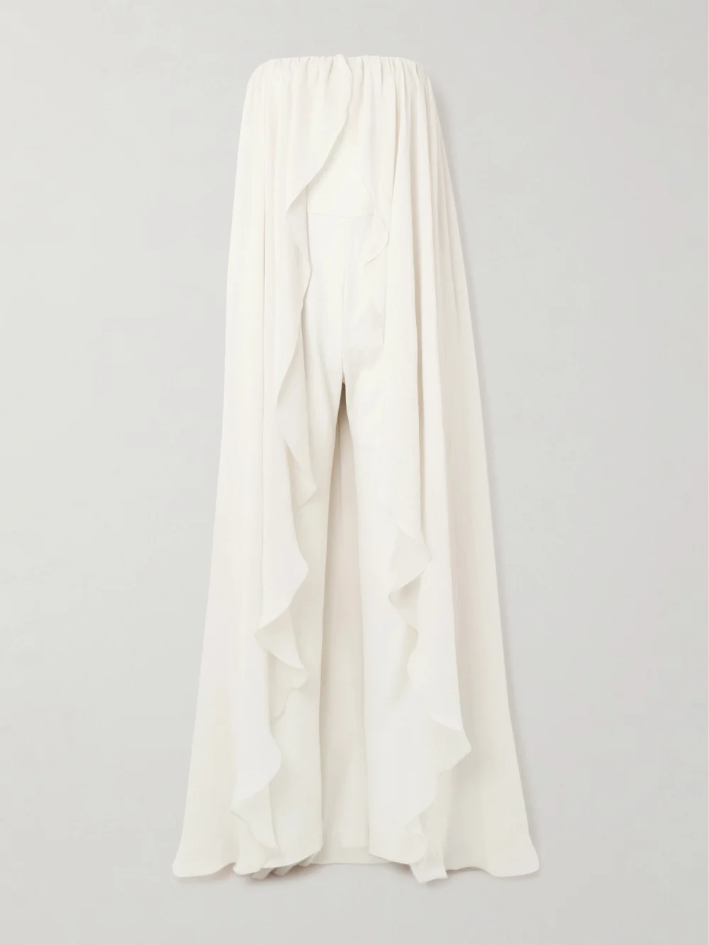 Abadia Liya Strapless Cape-effect Chiffon-trimmed Poplin Jumpsuit in cream