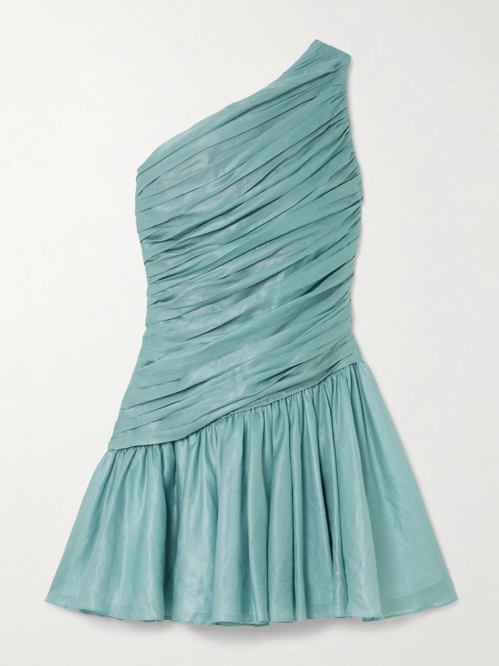 Abadia Lulu One-shoulder Gathered Voile Mini Dress in blue