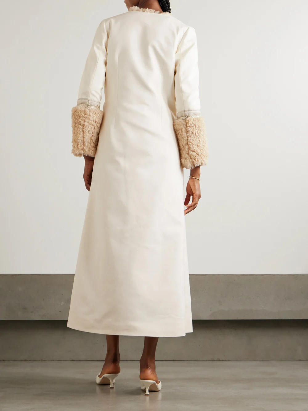 Back view of the Abadia Naila Faux Shearling-lined Embellished Cotton-blend Coat