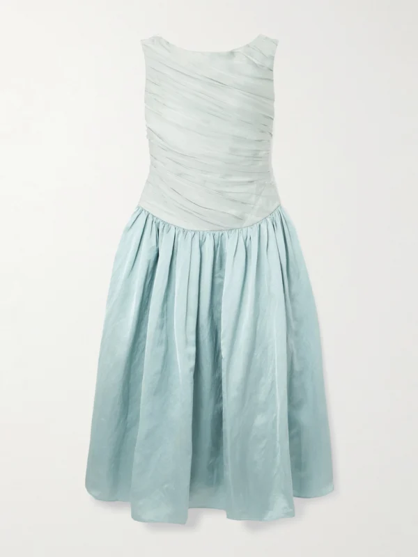 Abadia Ora Pleated Gathered Chiffon and Dupioni Midi Dress