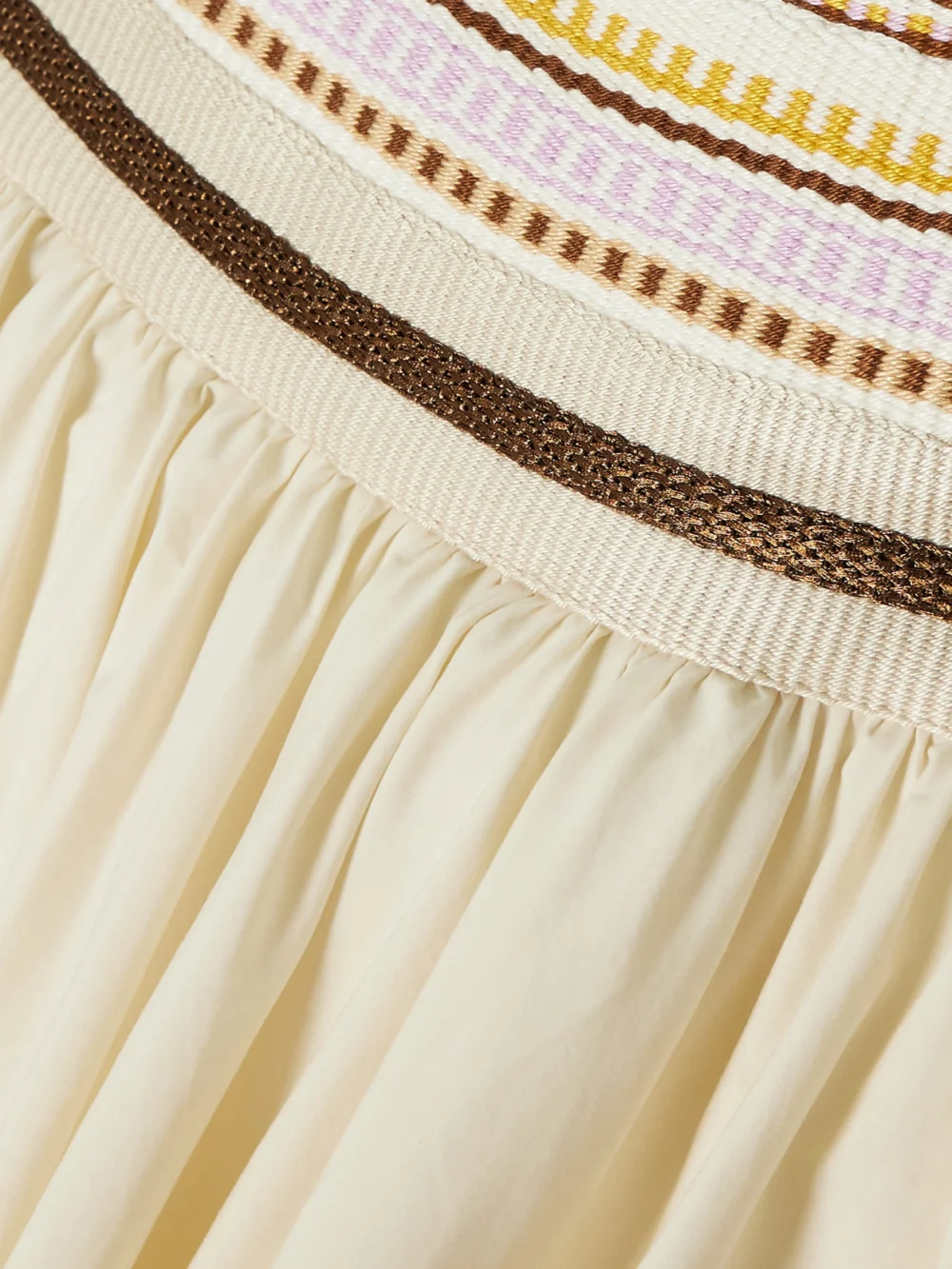 Close-up detail of the Abadia Sadu Asymmetric Jacquard-trimmed Cotton-blend Poplin Maxi Skirt