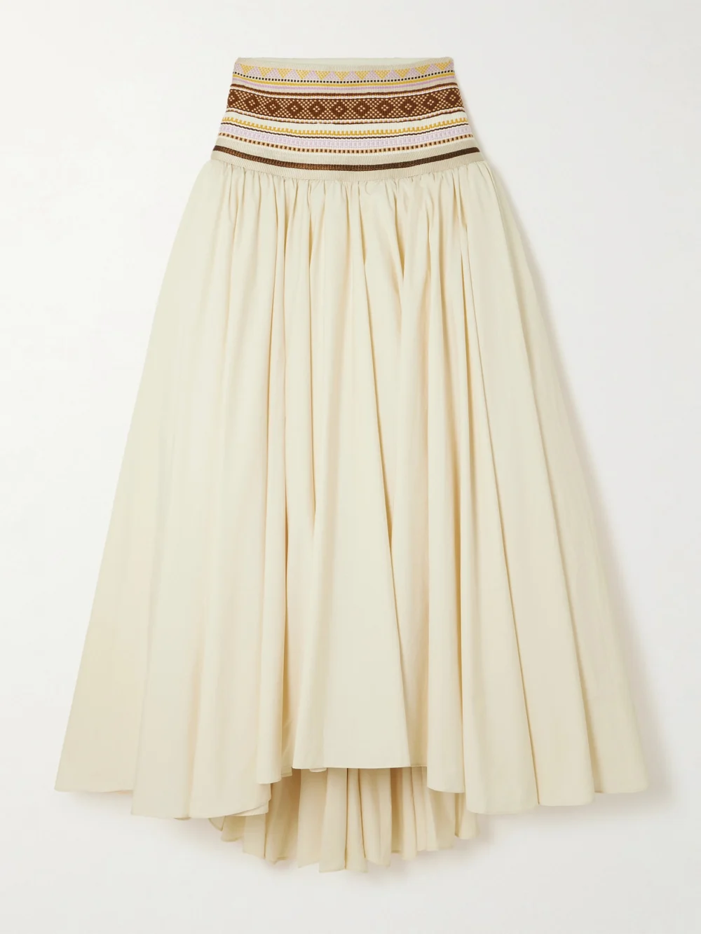 Abadia Sadu Asymmetric Jacquard-trimmed Cotton-blend Poplin Maxi Skirt in neutral