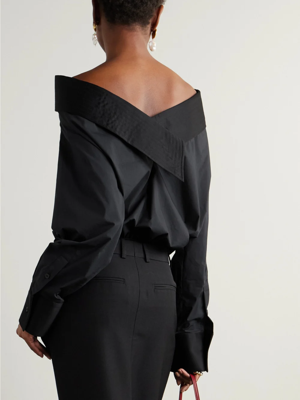 Back view of the Abadia Satin-trimmed Cotton-blend Poplin Bodysuit