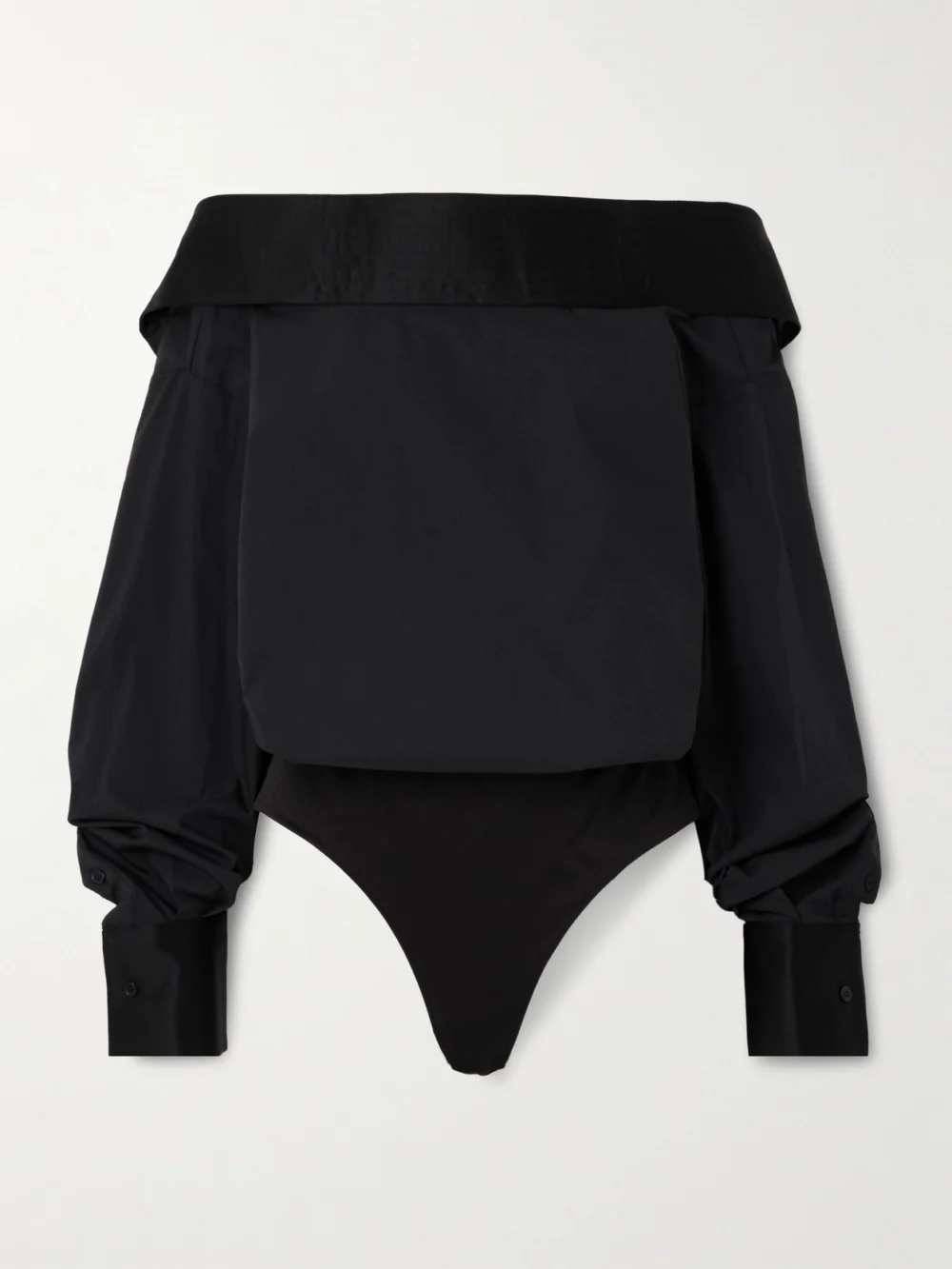 Abadia Satin-trimmed Cotton-blend Poplin Bodysuit in black