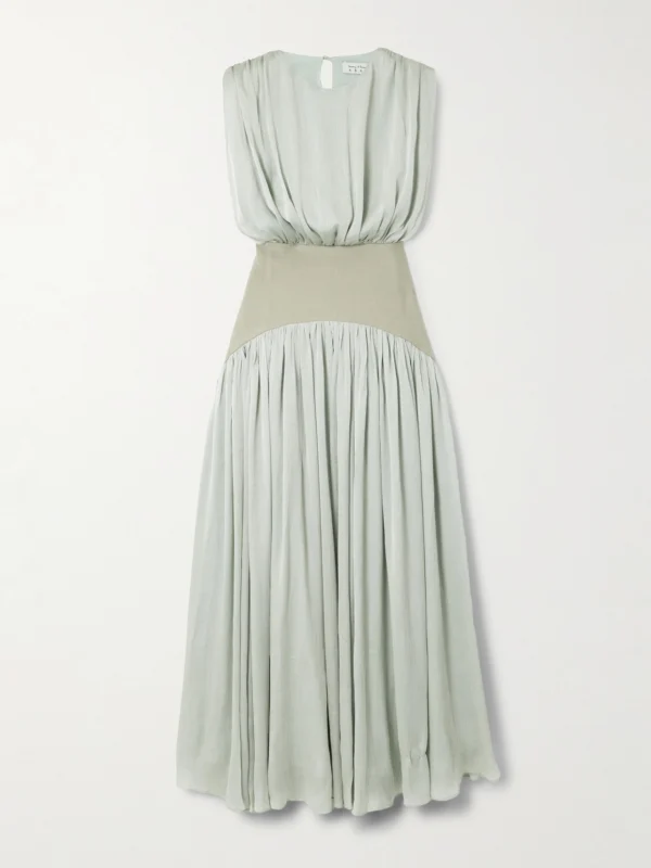 Abadia Suri Pleated Twill-trimmed Crepon Gown