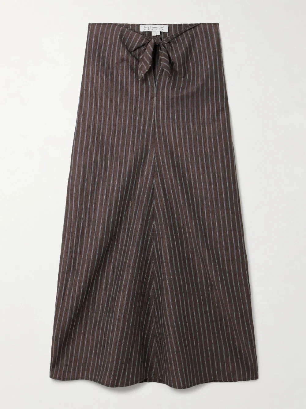Abadia Tie-detailed Pinstriped Linen-blend Midi Skirt in brown