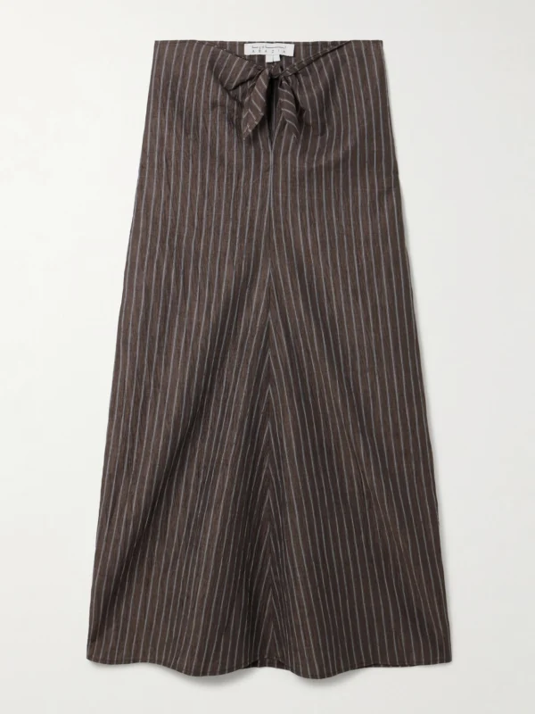 Abadia Tie-detailed Pinstriped Linen-blend Midi Skirt