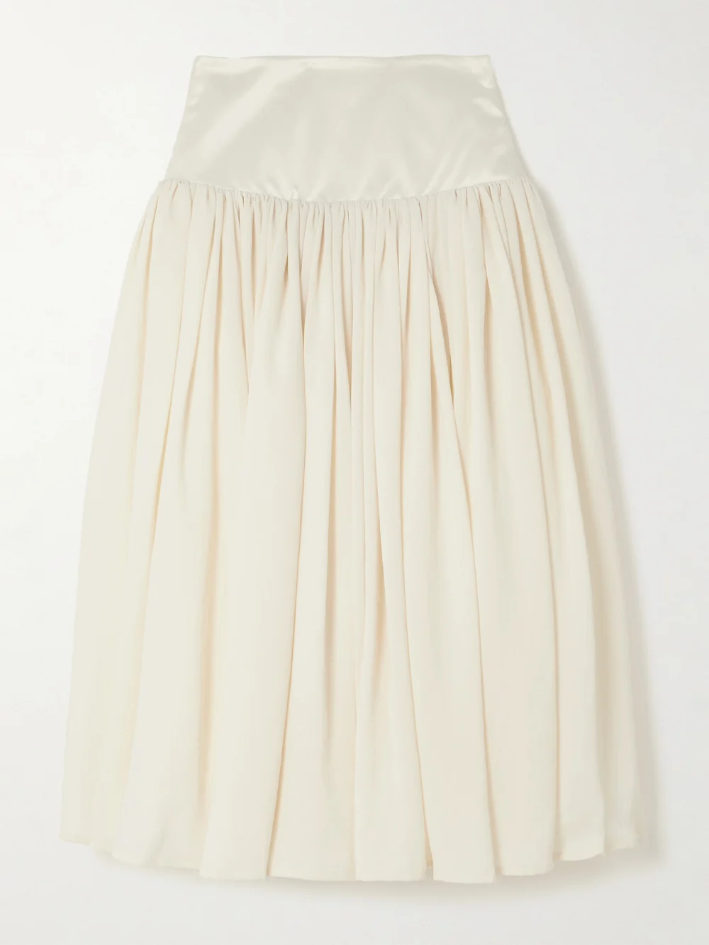 Abadia Waterfall Satin-trimmed Crepe De Chine Midi Skirt in white