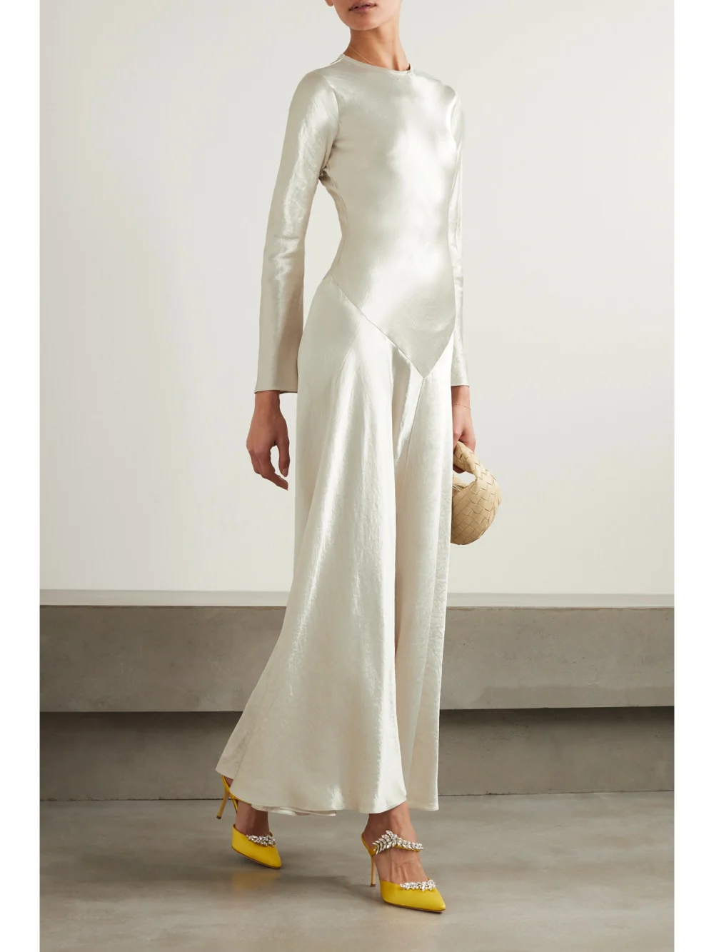 Abadia Yara Paneled Hammered-satin Gown, worn by a model
