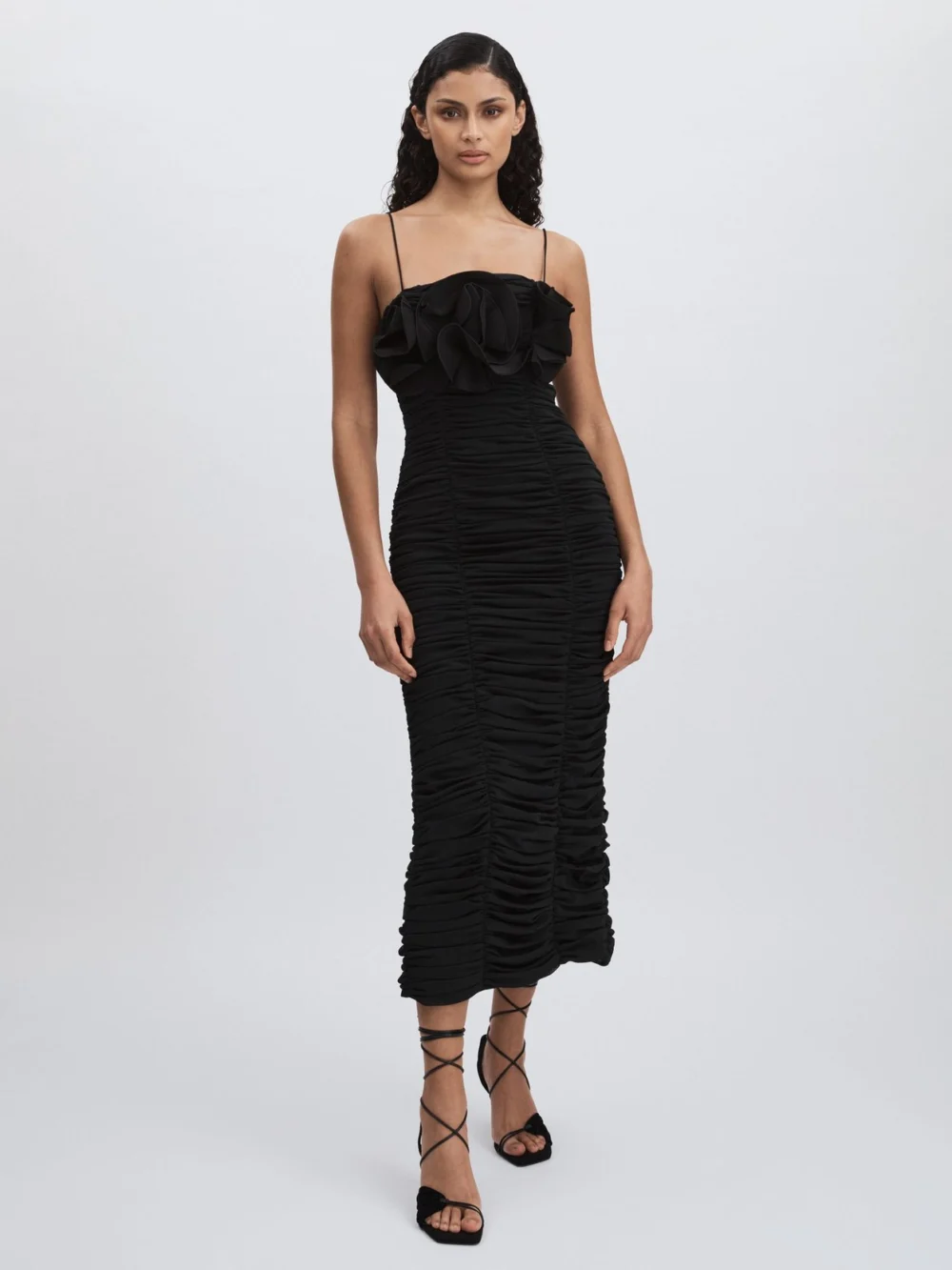 Acler Acler Women's Black Midi Dress with Rosettes