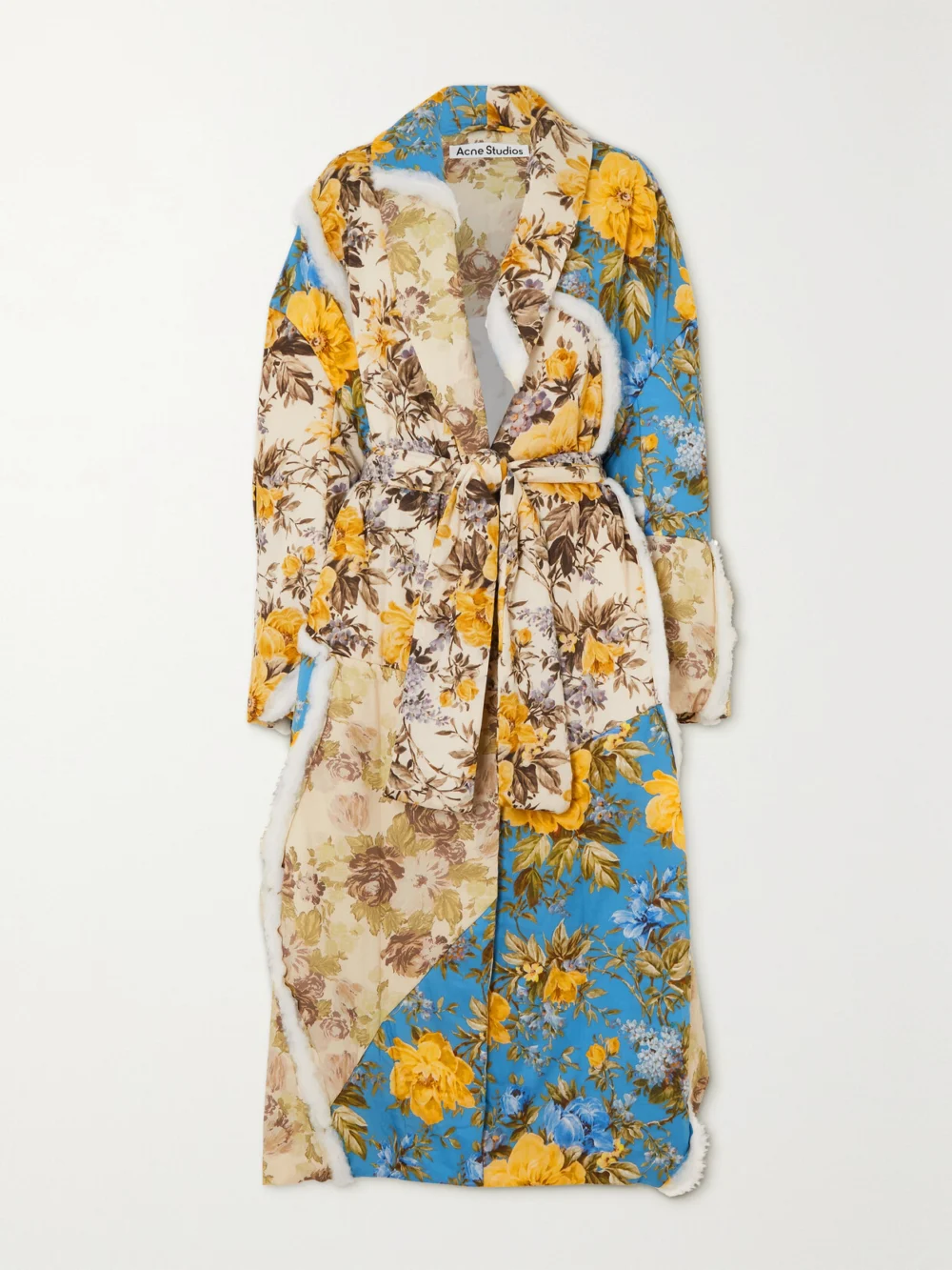 Acne Studios Belted Cotton-trimmed Floral-print Cotton-shell Coat in beige