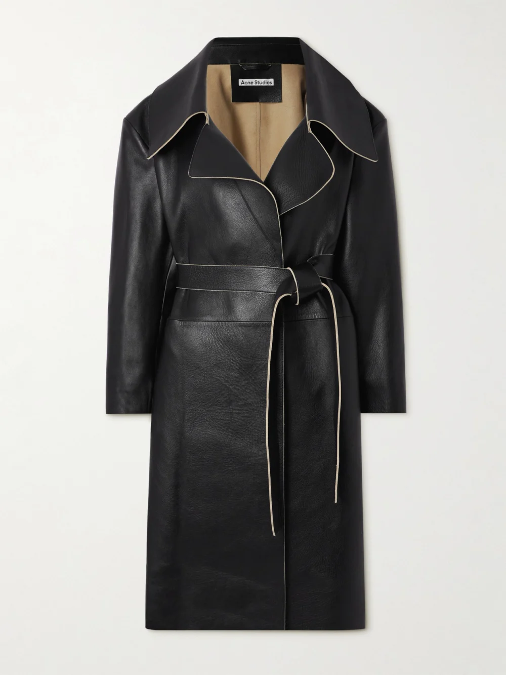 Acne Studios Belted Leather Coat in black
