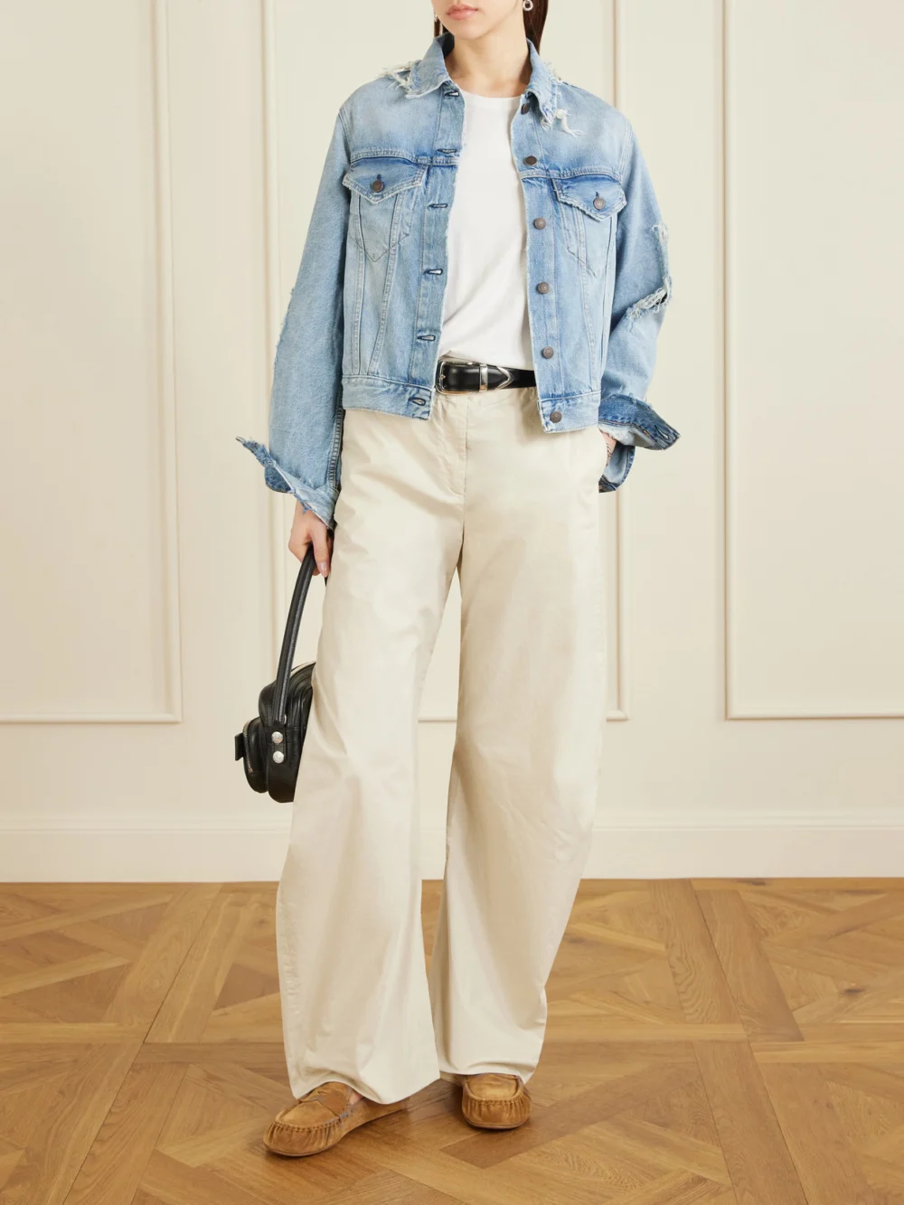 Acne Studios Distressed Organic Denim Jacket, worn by a model