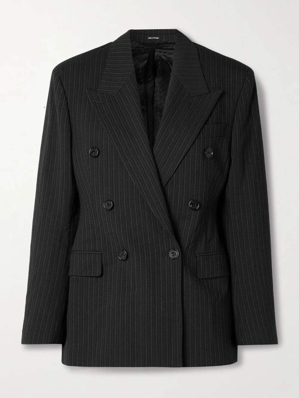 Acne Studios Double-breasted Pinstriped Wool and Cotton-blend Blazer in black